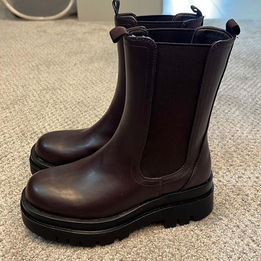 Brown platform booties